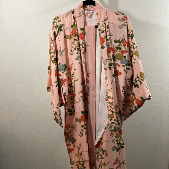 Vintage Kimono Robe- 100% Silk Pink Floral Japane… - image 8