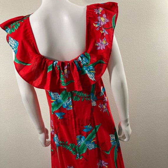Vintage Hawaiian Maxi Dress, Red Tropical Print D… - image 6