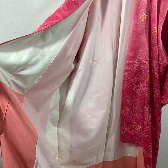 Vintage Kimono Robe- Hot Pink Floral Woven Silk J… - image 9