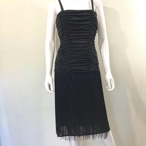 Vintage 1980’s Black Fringe Midi Dress, Little Black Dress, Size Small