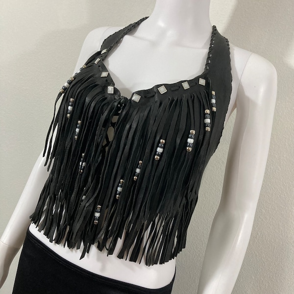 Black Fringe Sleeve Beaded Top
