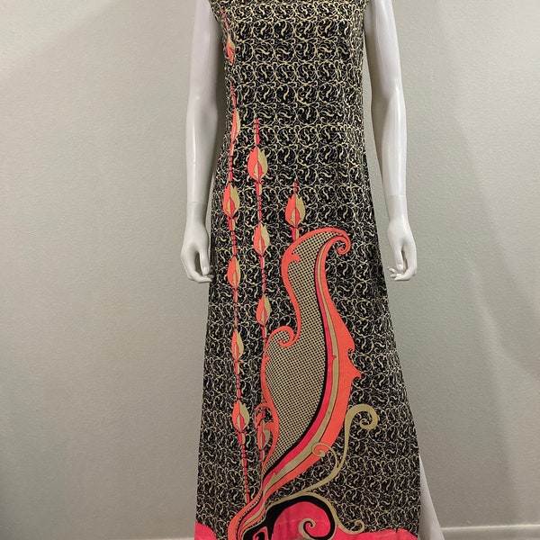 Alice of California Vintage 1970’s Art Deco Design Maxi Dress Size Medium