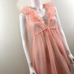 Vintage Halston 1970’s Form Fit Rogers Collaboratio Pink Sheer Slip Dress, Ruffle Lingerie