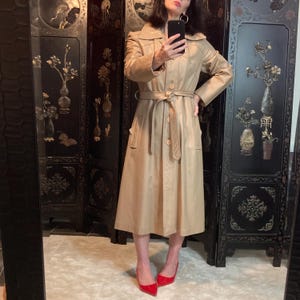 Vintage 1970’s Leather Trench Coat, Belted Long Leather Jacket- Size Small