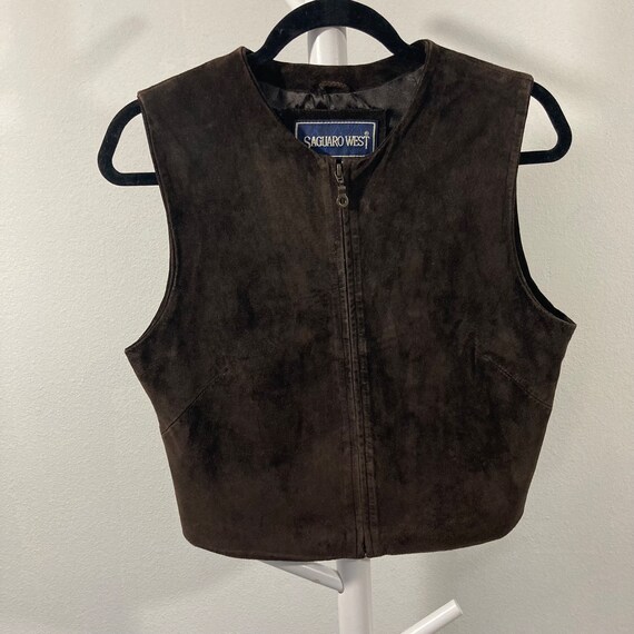 Vintage Brown Leather Vest, Shangaro West Suede T… - image 4