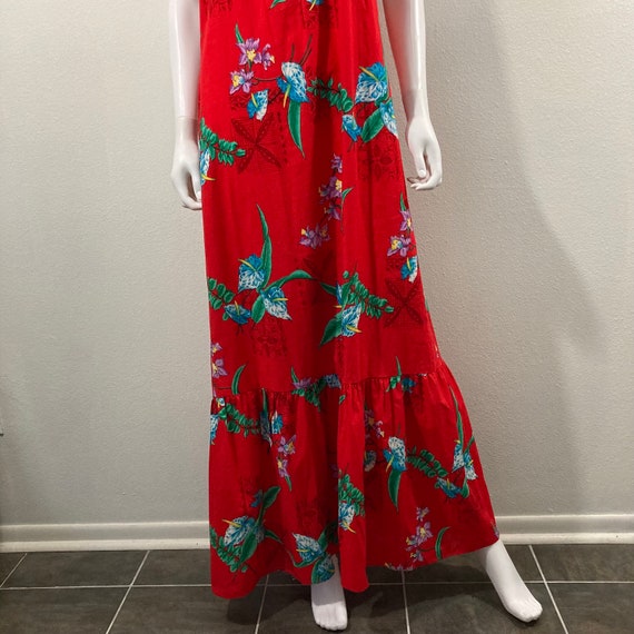 Vintage Hawaiian Maxi Dress, Red Tropical Print D… - image 3