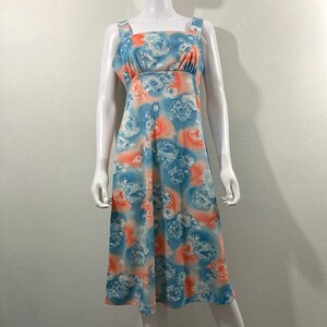 Vintage 1970’s Psychedelic Floral Print Midi Dress Size Medium