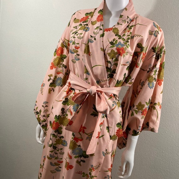 Vintage Kimono Robe- 100% Silk Pink Floral Japane… - image 2