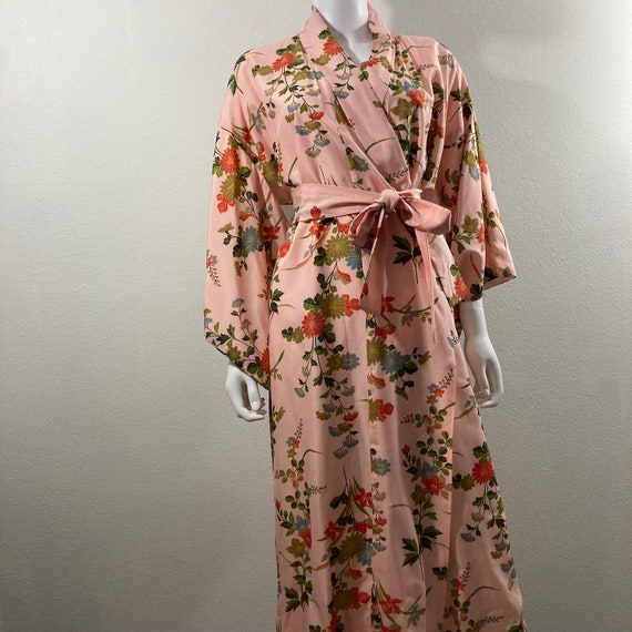 Vintage Kimono Robe- 100% Silk Pink Floral Japane… - image 1