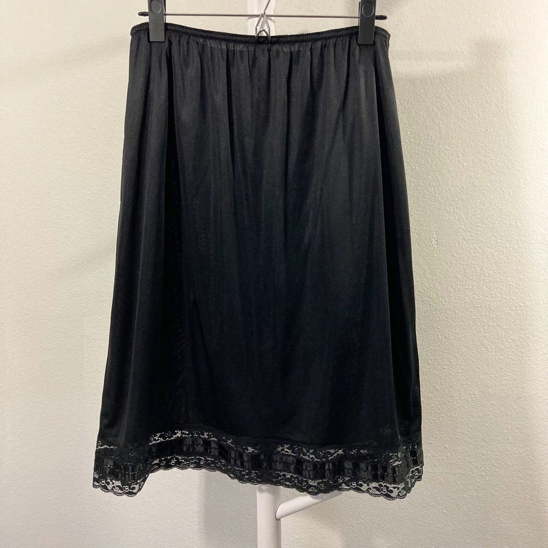 Vintage Lace Trim Retro Black Slip Skirt Half Slip Size XL Etsy