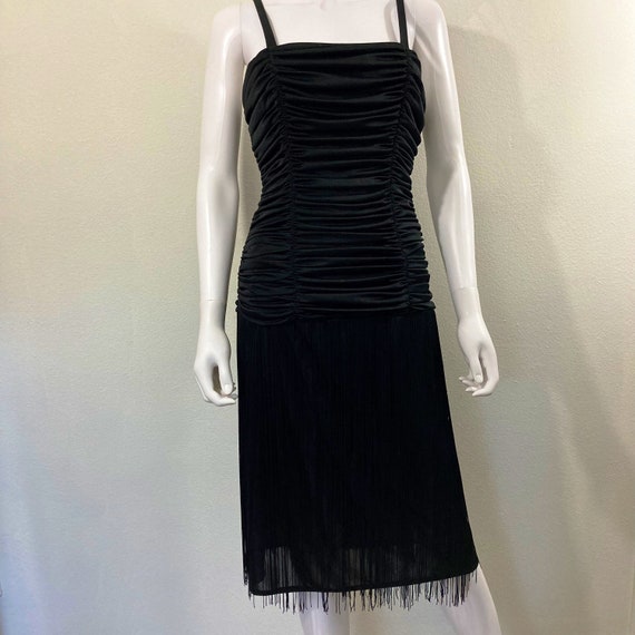 Vintage 1980’s Black Fringe Midi Dress, Little Bl… - image 1