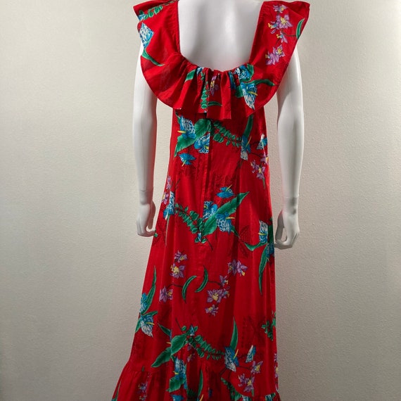 Vintage Hawaiian Maxi Dress, Red Tropical Print D… - image 4