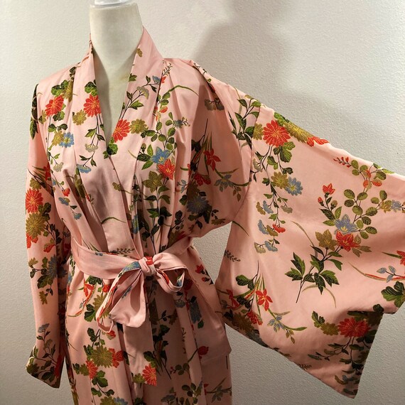 Vintage Kimono Robe- 100% Silk Pink Floral Japane… - image 4