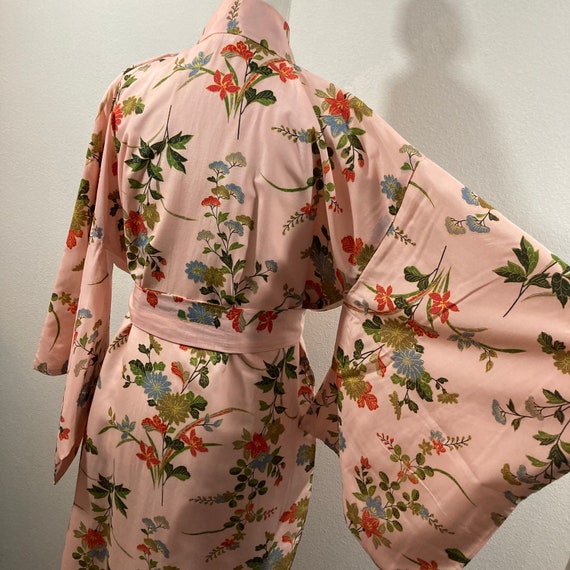 Vintage Kimono Robe- 100% Silk Pink Floral Japane… - image 5