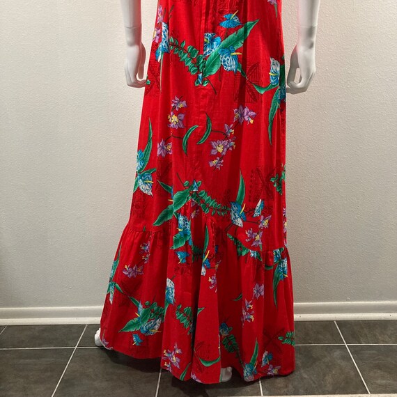 Vintage Hawaiian Maxi Dress, Red Tropical Print D… - image 5