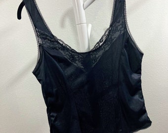 Lace Trim Camisole, Vintage 1980’s Lingerie Black Cami Top- Size Large