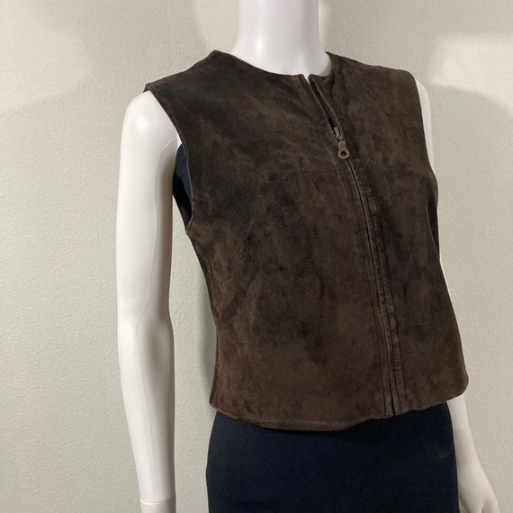 Vintage Brown Leather Vest, Shangaro West Suede T… - image 2