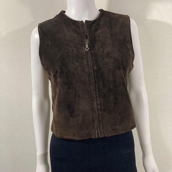 Vintage Brown Leather Vest, Shangaro West Suede T… - image 1