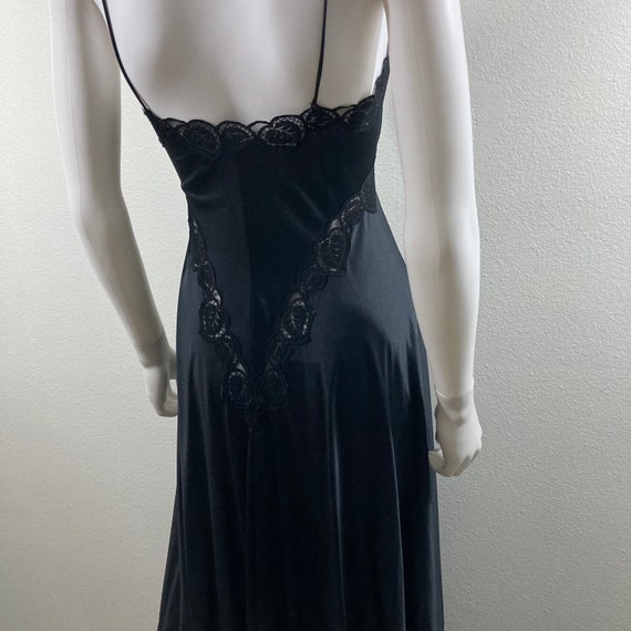 Halston 1970’s Vintage Black Lace Trim Disco Slip… - image 4