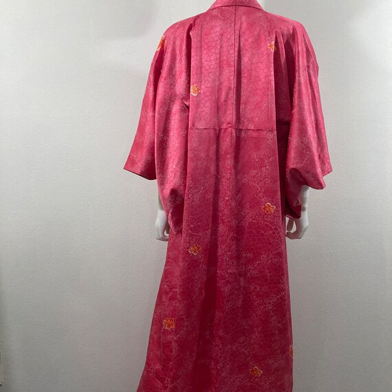 Vintage Kimono Robe- Hot Pink Floral Woven Silk J… - image 3
