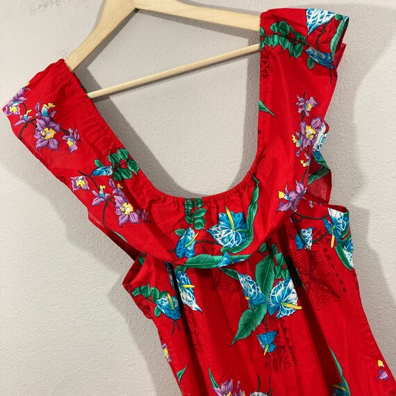 Vintage Hawaiian Maxi Dress, Red Tropical Print D… - image 7