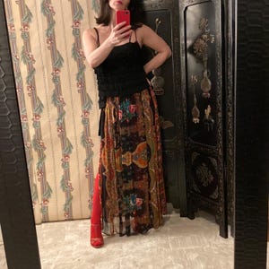 Vintage Sheer Floral Print Maxi Skirt, Sheer, See Through Long Vintage Skirt