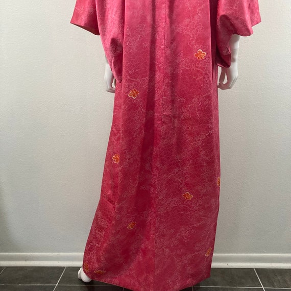 Vintage Kimono Robe- Hot Pink Floral Woven Silk J… - image 4