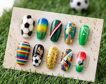 Soccer Press On Nails, World Cup Fake Nails, 3D Football Nails, Sports Team Gel Nails, Game Day Custom Nails, Handmade Press Ons