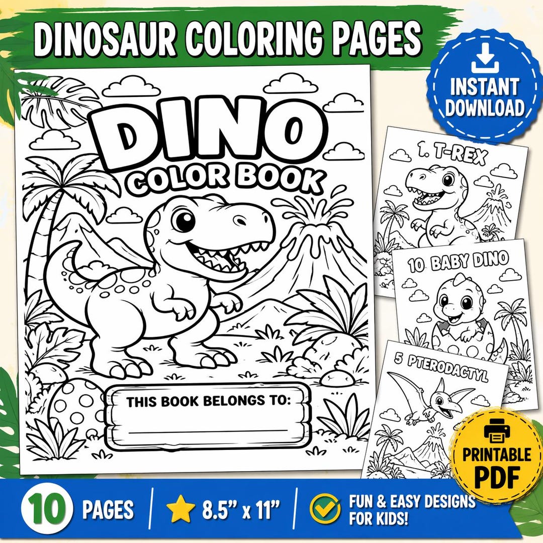 Dinosaur Coloring Book | Kids Activity Pages | Toddler Preschool ...