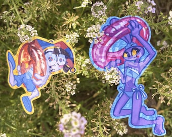Stickers vinyles pailletés Pomni & Jax/Daisy TADC Pool Party