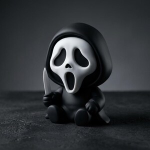 Chibi Ghostface Figurine - Minimalist Scream Horror Movie Decor - Creepy Cute Slasher Collectible - 3D Printed Halloween Toy for Fans