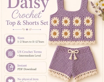 Daisy Crochet Top & Shorts Set Pattern, Baby Toddler Summer Outfit (PDF Download)
