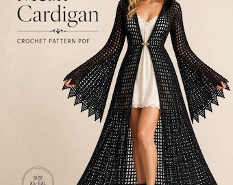 Gothic Crochet Cardigan Pattern PDF | Hooded Mesh Cardigan | Bell Sleeve Crochet Duster | Witchy Cardigan Pattern | Instant Download