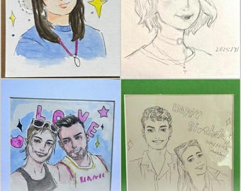 Retrato personalizado dibujado a mano, individual o en pareja, ilustración en blanco y negro.