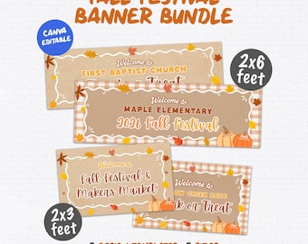 Herfstbannerset (Canva-sjabloon), pompoenveldbord (2x6 inch), herfstdecoratie (3x5 inch)