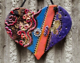 heart wall hanging ceramics handmade wall decor.