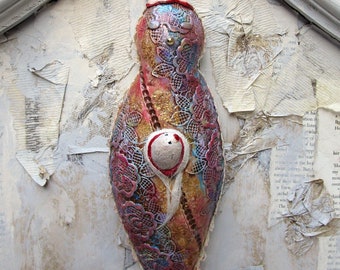 ceramic wall art original sculpture 9.50".