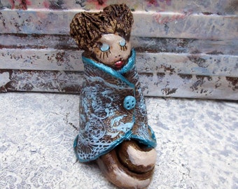 ceramics sculpture woman figurine one of a kind handbuilt sculpture.
