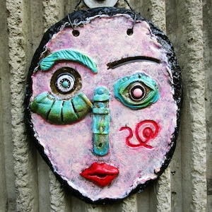 ceramic wall face sculpture handmade mask wall art.
