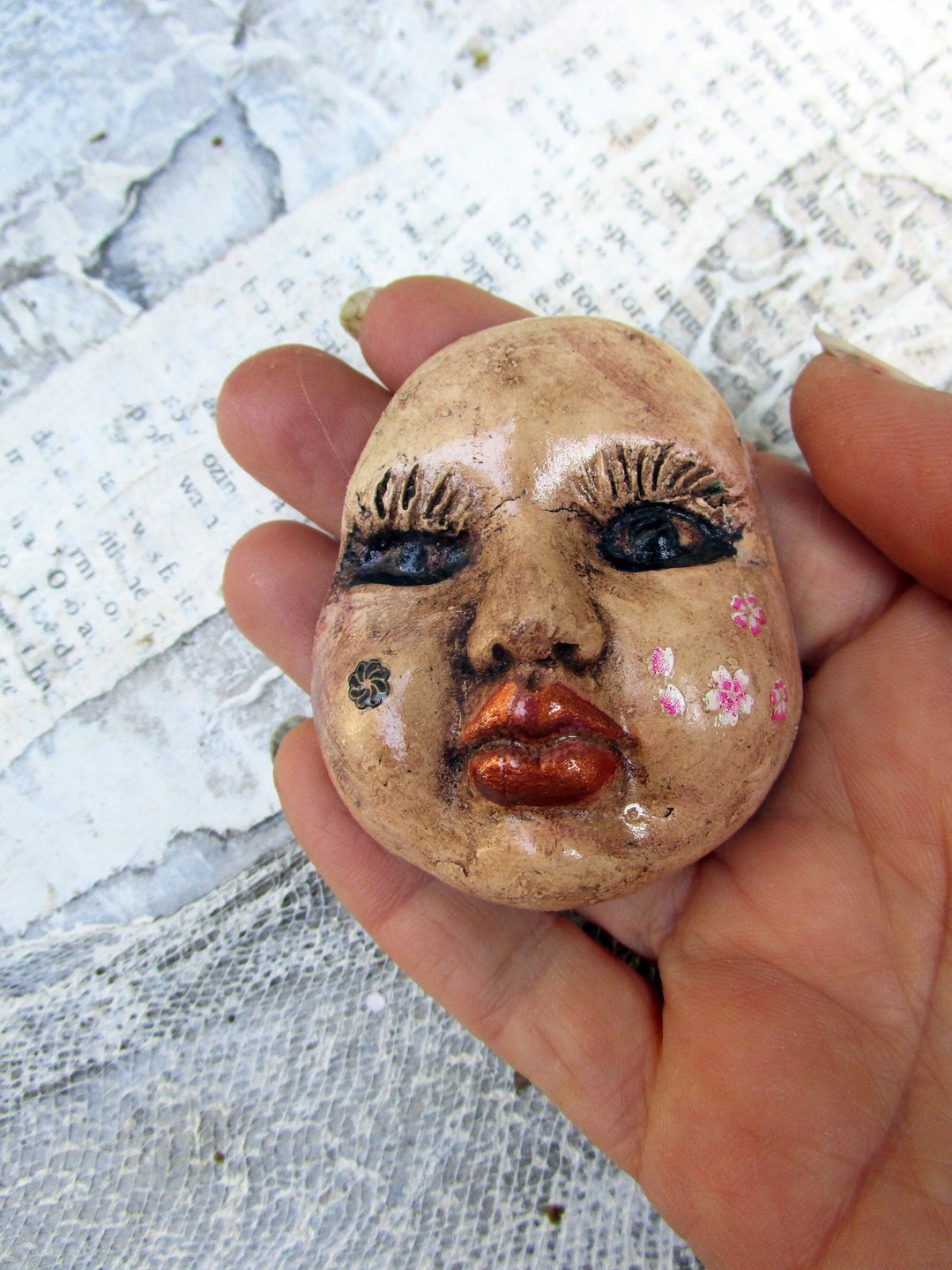 Doll Face Part Supplies Handmade Pottery 2.25 Doll Head Etsy
