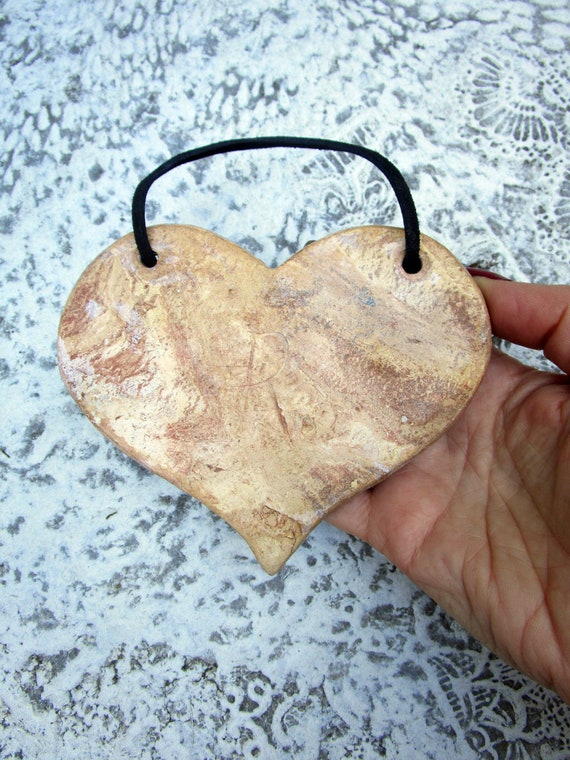 Wall Hangings Ceramic Heart Wall Hanging Pottery Handmade Lace Heart
