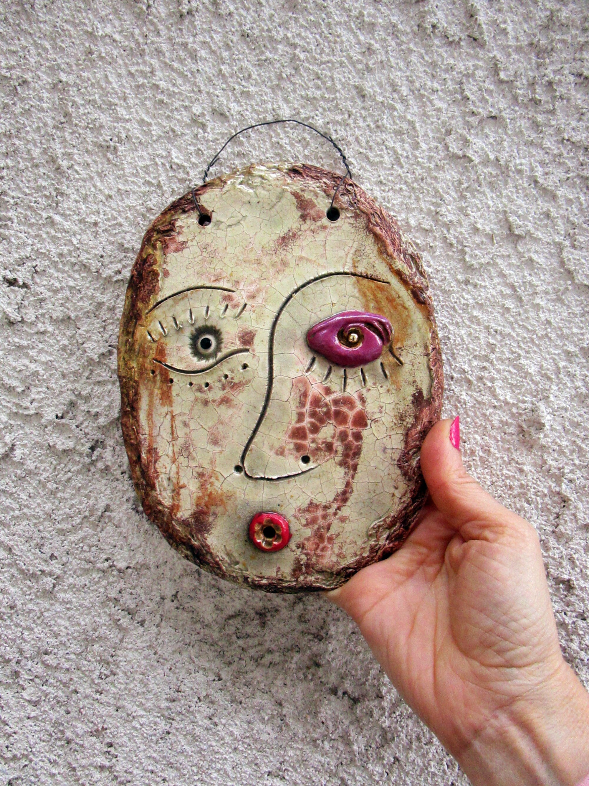 Pottery Face Mask Sculpture Wall Hanging 7.75 x Etsy