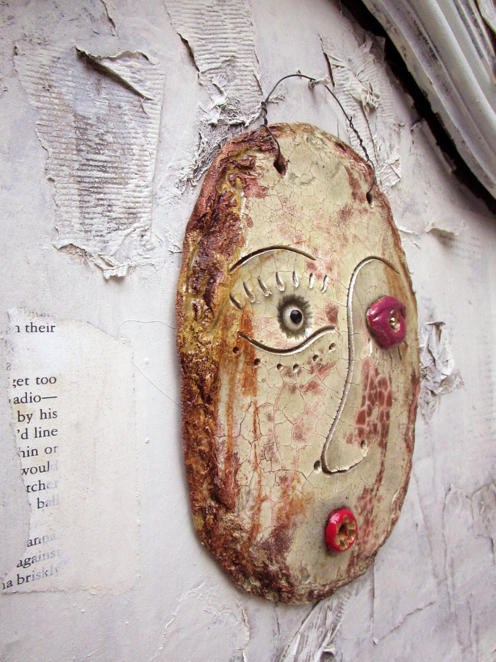 Pottery Face Mask Sculpture Wall Hanging 7.75 x Etsy