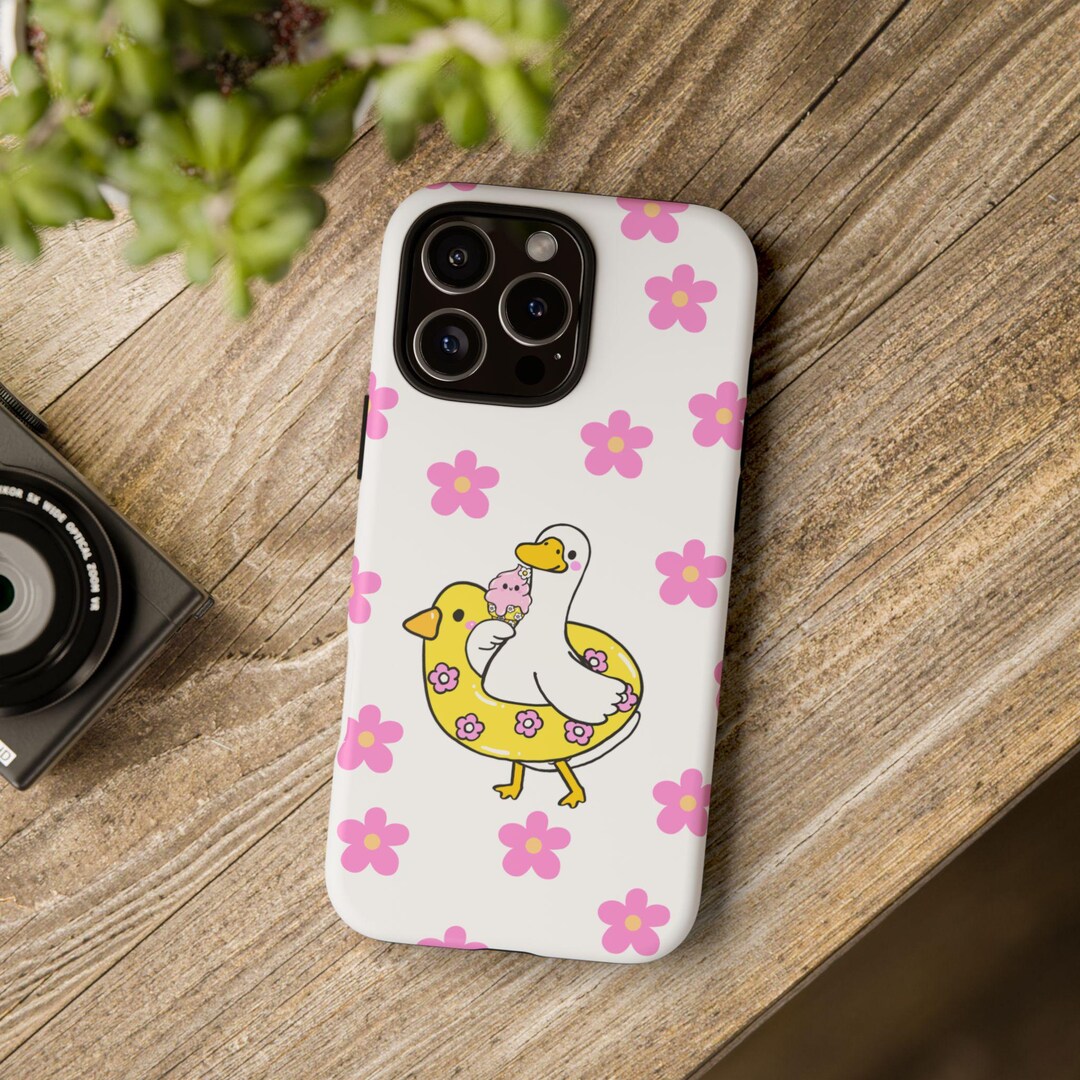 Silly Goose With Inflatable Float Phone Case | Pink Flower Pattern - Etsy