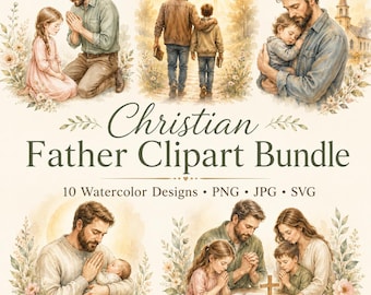 Clipart Cristiano Día del Padre, Diseños de Papá e Hijos con Fe, Descarga Digital