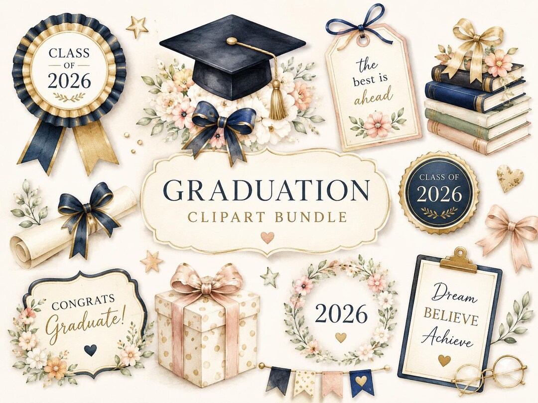 Graduation Party Clipart Bundle PNG SVG, Class of 2026 Decor for Cricut ...