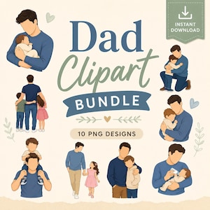 Father and Child Clipart Bundle, Faceless Dad Family Illustrations, PNG SVG JPG