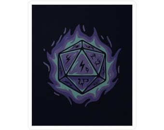 Purple Flaming D20 Decal Kiss-Cut Vinyl Decal | RPG Dice Sticker
