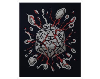 Cracked D20 RPG Dice Sticker | Kiss-Cut Vinyl Decal, Tabletop Gaming