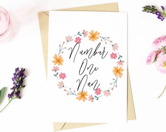 Mothers Day Greeting Card - Nan, Nanny, Grandma, Happy Mothers Day Card, No.1 Nan Card, Number One Nan